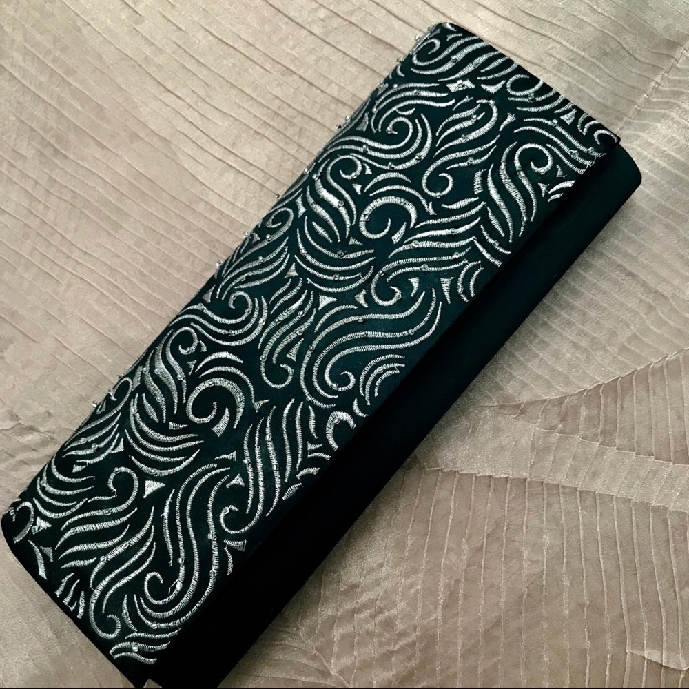 Valerie Stephens black embroidered evening clutch